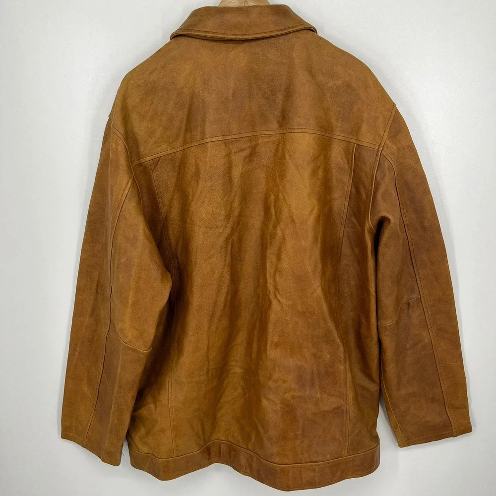 M Julian Wilsons Leather Jacket Mens XL Tan Nubuck Full Zip Quilted Lined Brown